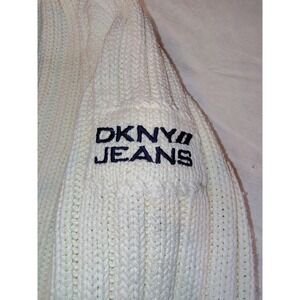 DKNY 90s Y2K Vintage Rib Knit Hoodie Pullover Kangaroo Pocket Sweater Size M